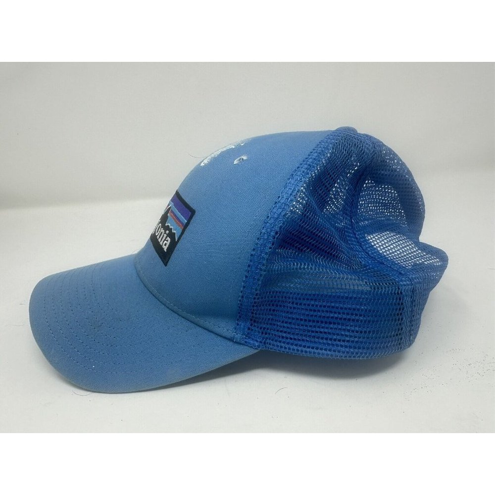 PATAGONIA Classic FITZ ROY LOGO Strap Back TRUCKER HAT Electric Blue Flawed - Picture 4 of 11